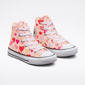 Converse Kids Pink and Red Heart Print High-Top Sneakers Size 12.5